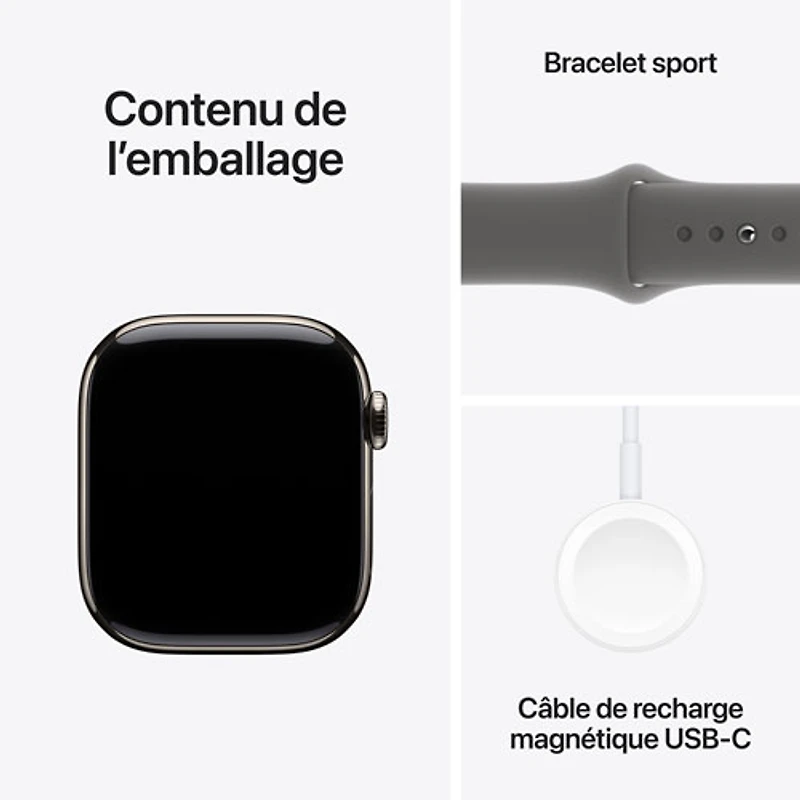 Apple Watch Series 10 (GPS + Cellulaire) avec boîtier de 42 mm en titane naturel et bracelet gris pierre de Rogers - /M