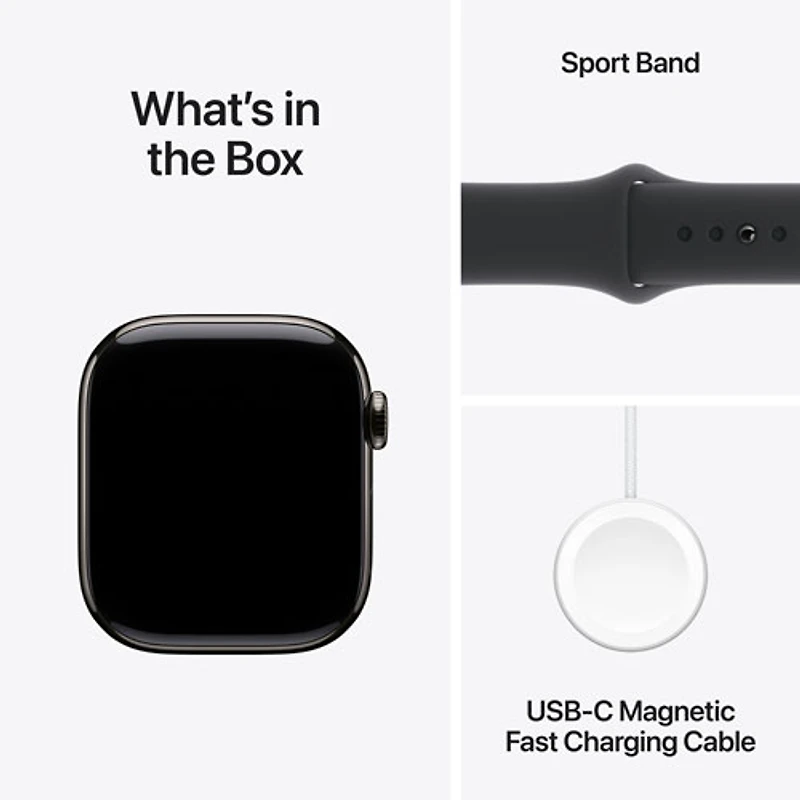 Apple Watch Series 10 (GPS + Cellulaire) avec boîtier de mm en titane ardoise et bracelet sport noir par Rogers - M