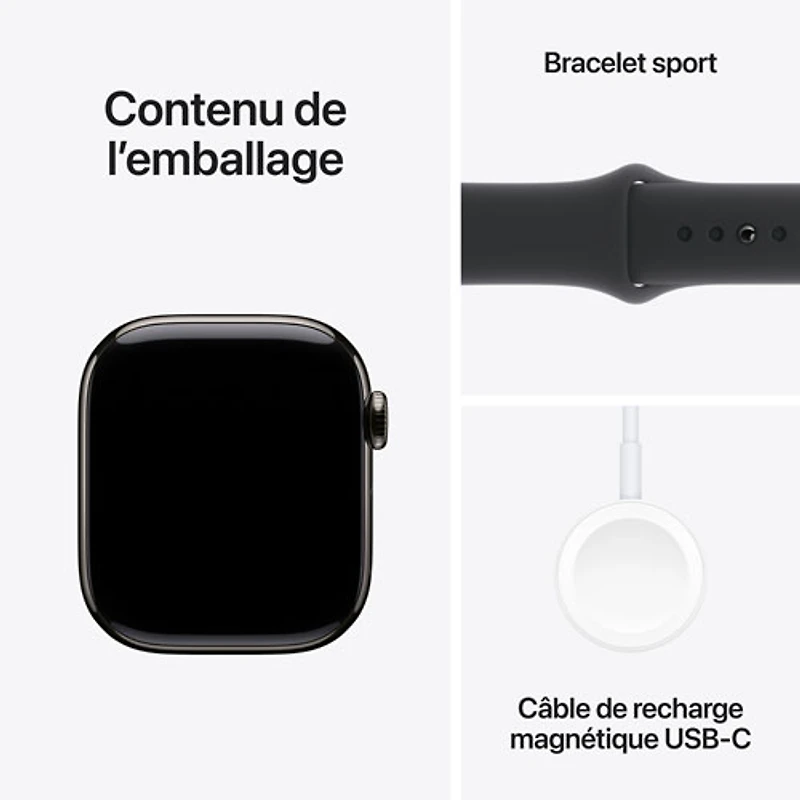 Apple Watch Series 10 (GPS + Cellulaire) avec boîtier de mm en titane ardoise et bracelet sport noir par Rogers - M