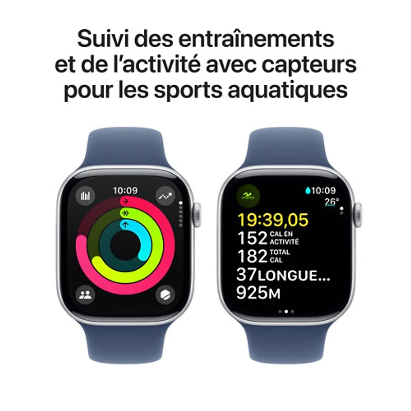 Apple Watch Series 10 46 mm (GPS + Cellulaire) en aluminium argenté et bracelet de sport denim de Rogers - P/M - Financement mensuel