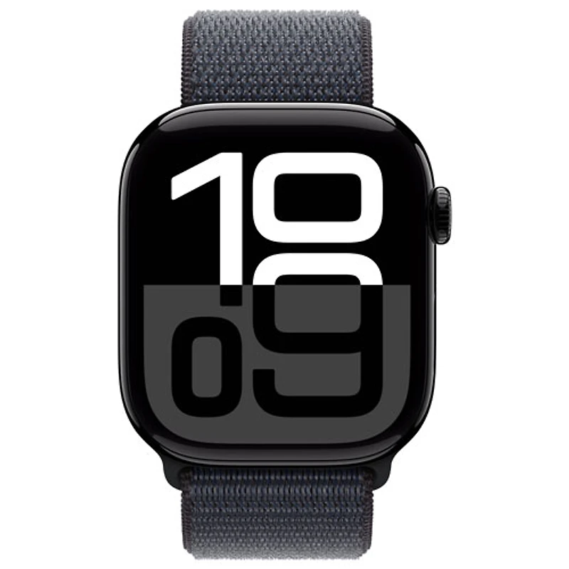 Apple Watch Series 10 (GPS + Cellulaire) avec boîtier de 46 mm en aluminium noir de jais et bracelet sport encre de Rogers - Financement mensuel