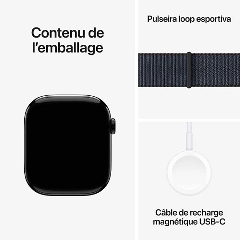 Apple Watch Series 10 (GPS + Cellulaire) avec boîtier de 46 mm en aluminium noir de jais et bracelet sport encre de Rogers - Financement mensuel