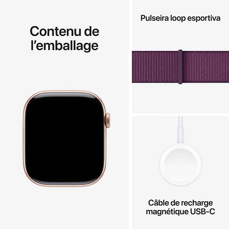 Apple Watch Series 10 (GPS + Cellulaire) avec boîtier de 46 mm en aluminium rose doré et bracelet sport prune de Rogers - Financement mensuel
