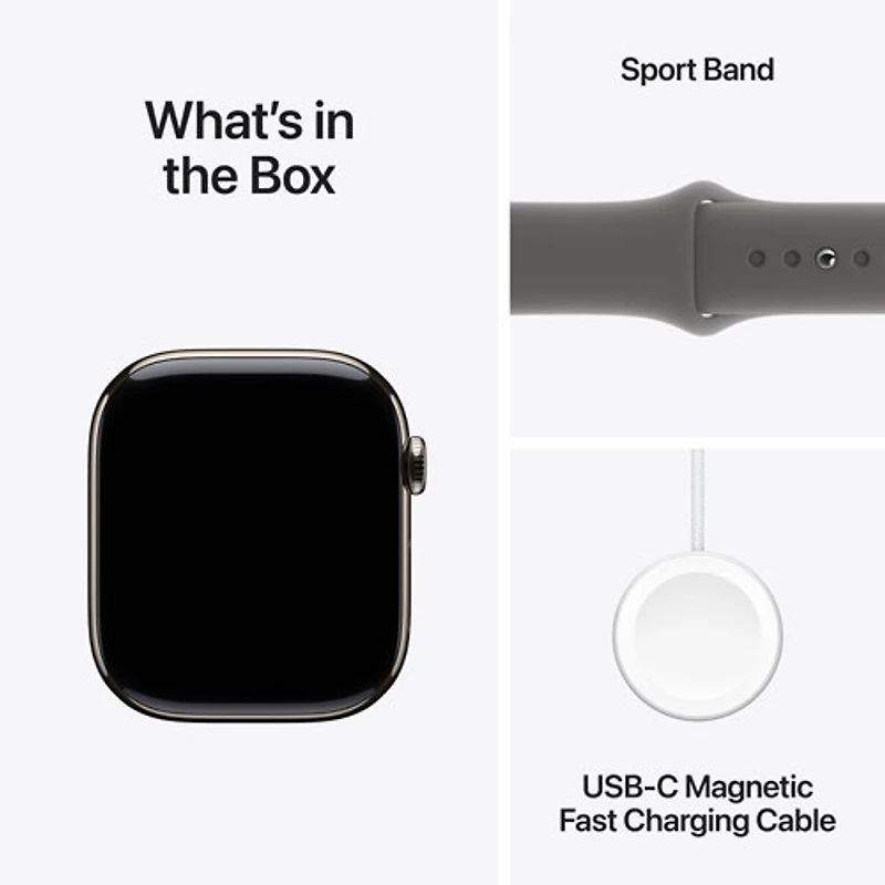 Apple Watch Series 10 (GPS + Cellulaire) avec boîtier de 46 mm en titane naturel et bracelet gris pierre par Rogers - /M