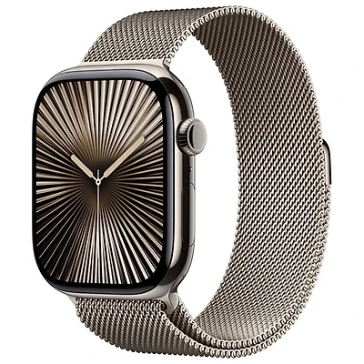 Apple Watch Series 10 (GPS + Cellulaire) avec boîtier de 46 mm en titane naturel et bracelet milanais naturel par Rogers - M/G - Financement mensuel