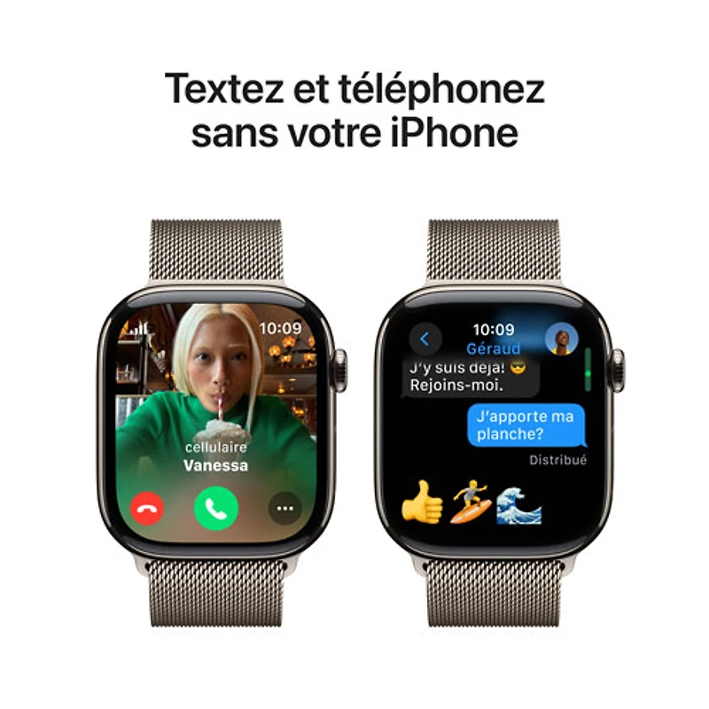 Apple Watch Series 10 (GPS + Cellulaire) avec boîtier de 46 mm en titane naturel et bracelet milanais naturel par Rogers - M/G - Financement mensuel