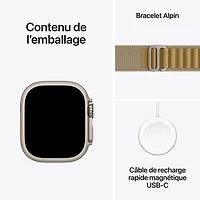 Apple Watch Ultra 2 (GPS + Cellulaire) avec boîtier de 49 mm en titane naturel et bracelet Alpin havane par Rogers - Petit - Financement mensuel