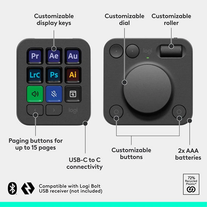 Logitech MX Creative Console Programmable Keypad and Control Dial - Graphite