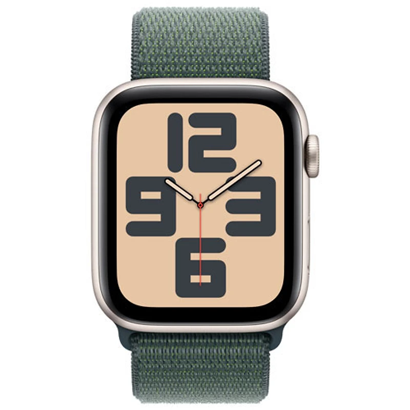 Apple Watch SE (GPS + Cellular) avec boîtier de 44 mm en aluminium comète et bracelet sport à rabat vert lacustre par TELUS - Financement mensuel