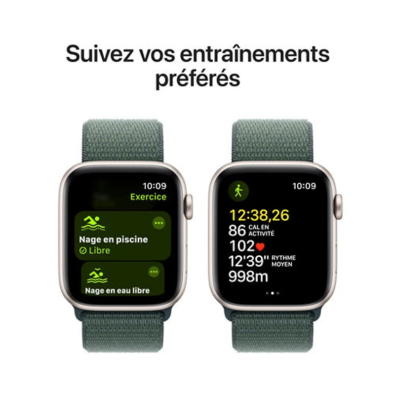 Apple Watch SE (GPS + Cellular) avec boîtier de 44 mm en aluminium comète et bracelet sport à rabat vert lacustre par TELUS - Financement mensuel
