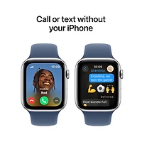 Apple Watch SE (GPS + Cellular) avec boîtier de 44 mm en aluminium argenté et bracelet sport denim par Rogers - Moyen/Grand - Financement mensuel