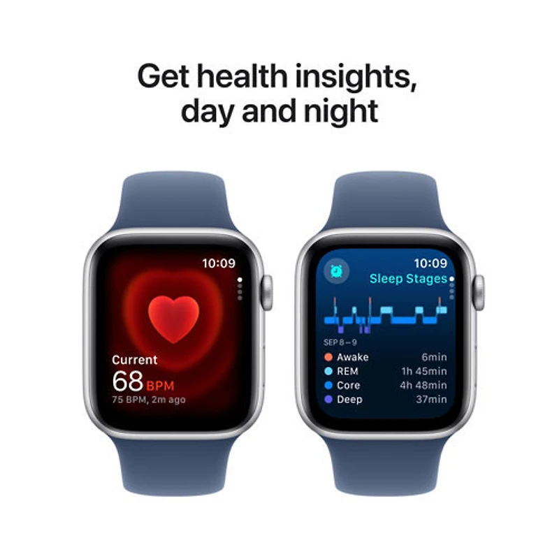 Apple Watch SE (GPS + Cellular) avec boîtier de 44 mm en aluminium argenté et bracelet sport denim par Rogers - Moyen/Grand - Financement mensuel