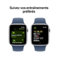 Apple Watch SE (GPS + Cellular) avec boîtier de 44 mm en aluminium argenté et bracelet sport denim par Rogers - Moyen/Grand - Financement mensuel