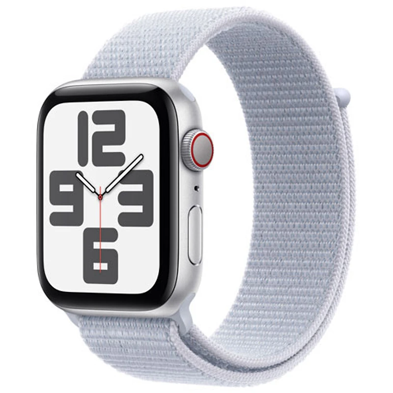 Apple Watch SE (GPS + Cellular) avec boîtier de 44 mm en aluminium argenté et bracelet sport à rabat nuage bleu par Rogers - Financement mensuel
