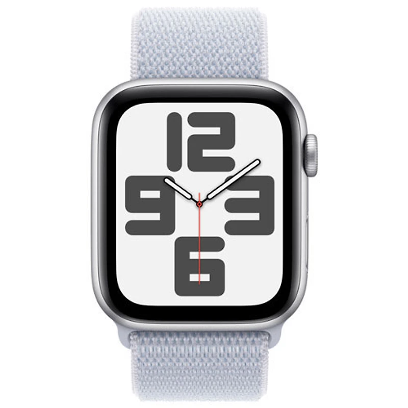 Apple Watch SE (GPS + Cellular) avec boîtier de 44 mm en aluminium argenté et bracelet sport à rabat nuage bleu par Rogers - Financement mensuel