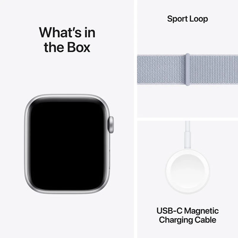 Apple Watch SE (GPS + Cellular) avec boîtier de 44 mm en aluminium argenté et bracelet sport à rabat nuage bleu par Rogers - Financement mensuel