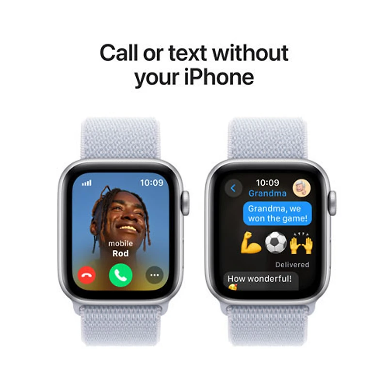 Apple Watch SE (GPS + Cellular) avec boîtier de 44 mm en aluminium argenté et bracelet sport à rabat nuage bleu par Rogers - Financement mensuel
