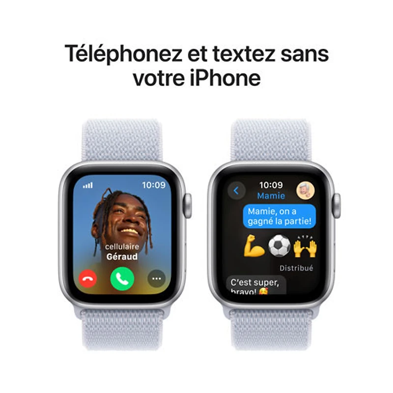 Apple Watch SE (GPS + Cellular) avec boîtier de 44 mm en aluminium argenté et bracelet sport à rabat nuage bleu par Rogers - Financement mensuel