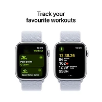 Apple Watch SE (GPS + Cellular) avec boîtier de 44 mm en aluminium argenté et bracelet sport à rabat nuage bleu par Rogers - Financement mensuel