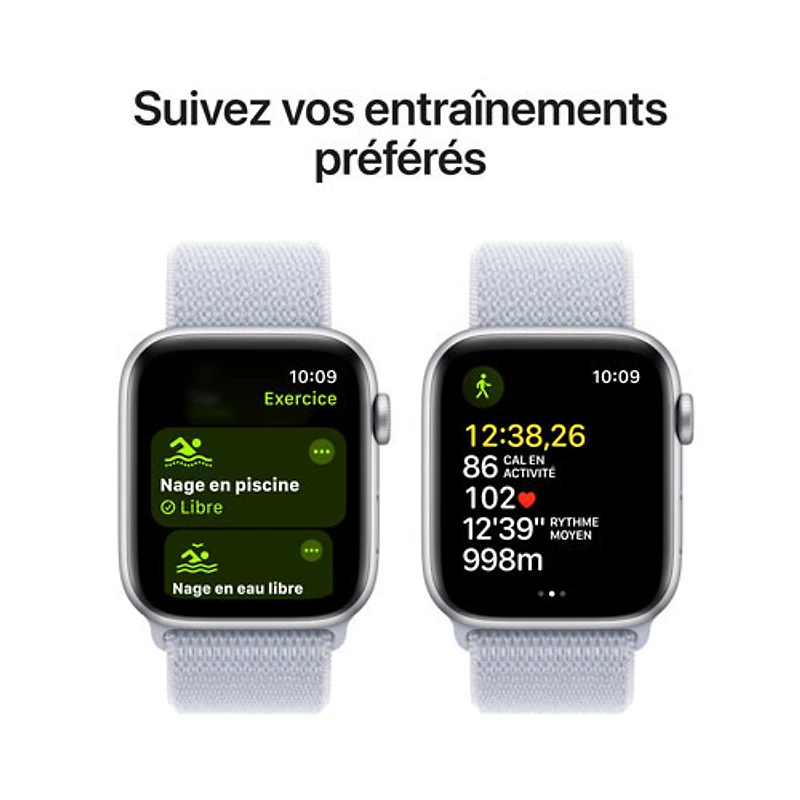 Apple Watch SE (GPS + Cellular) avec boîtier de 44 mm en aluminium argenté et bracelet sport à rabat nuage bleu par Rogers - Financement mensuel