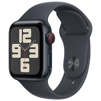 Apple Watch SE (GPS + Cellular) avec boîtier de mm en aluminium minuit et bracelet sport minuit par TELUS - Petit/Moyen