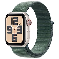 Apple Watch SE (GPS + Cellular) avec boîtier de 40 mm en aluminium comète et bracelet sport à rabat vert lacustre par TELUS - Financement mensuel