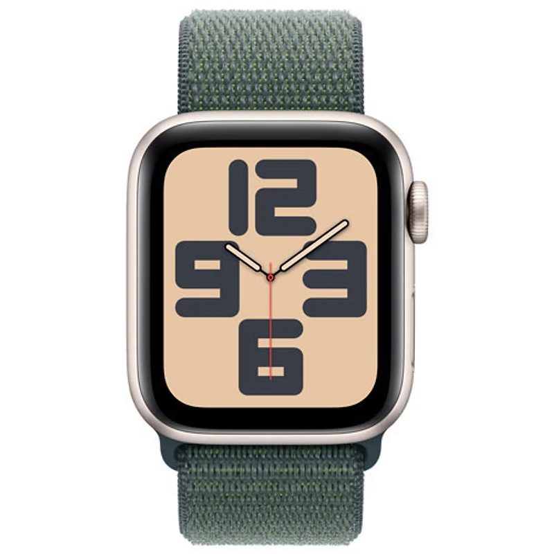 Apple Watch SE (GPS + Cellular) avec boîtier de 40 mm en aluminium comète et bracelet sport à rabat vert lacustre par TELUS - Financement mensuel