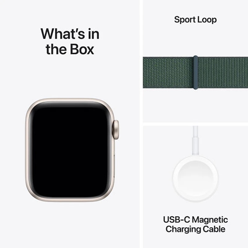 Apple Watch SE (GPS + Cellular) avec boîtier de 40 mm en aluminium comète et bracelet sport à rabat vert lacustre par TELUS - Financement mensuel