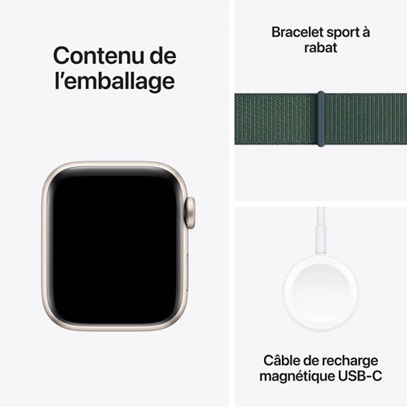 Apple Watch SE (GPS + Cellular) avec boîtier de 40 mm en aluminium comète et bracelet sport à rabat vert lacustre par TELUS - Financement mensuel