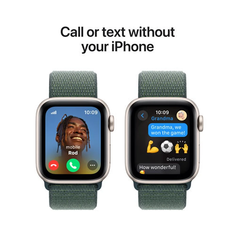 Apple Watch SE (GPS + Cellular) avec boîtier de 40 mm en aluminium comète et bracelet sport à rabat vert lacustre par TELUS - Financement mensuel