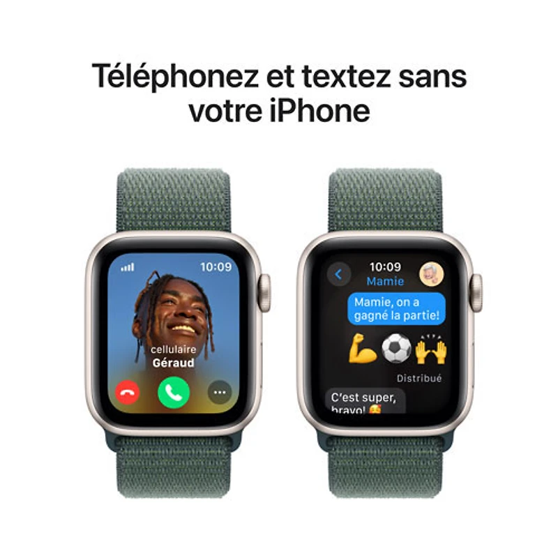 Apple Watch SE (GPS + Cellular) avec boîtier de 40 mm en aluminium comète et bracelet sport à rabat vert lacustre par TELUS - Financement mensuel