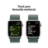 Apple Watch SE (GPS + Cellular) avec boîtier de 40 mm en aluminium comète et bracelet sport à rabat vert lacustre par TELUS - Financement mensuel