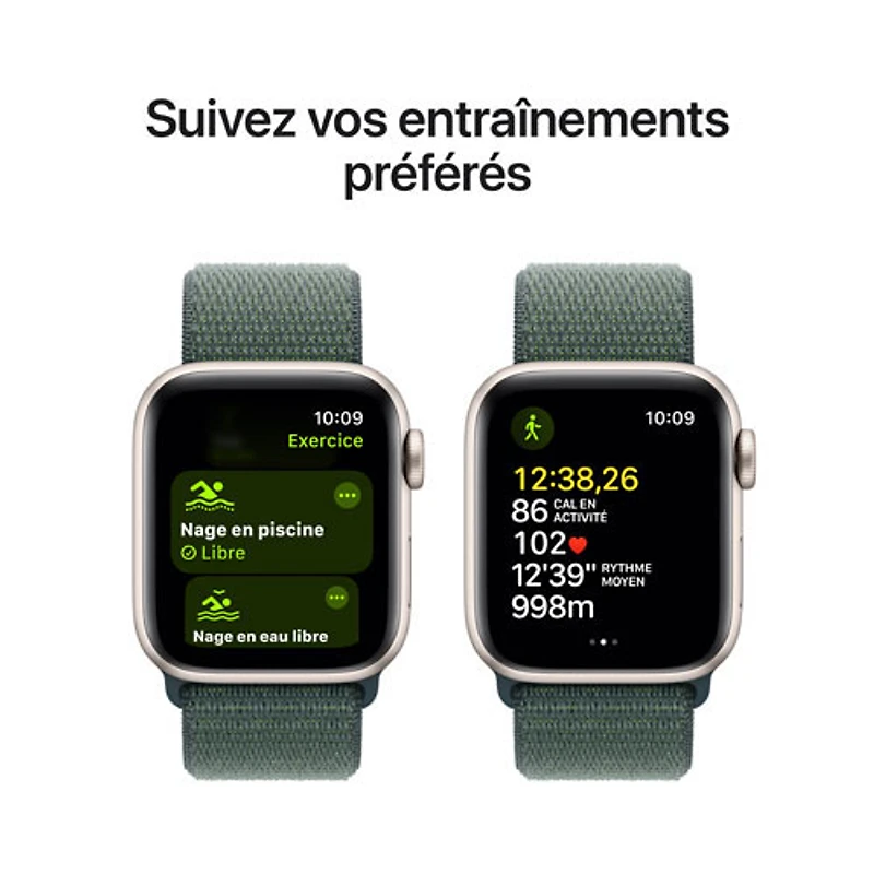 Apple Watch SE (GPS + Cellular) avec boîtier de 40 mm en aluminium comète et bracelet sport à rabat vert lacustre par TELUS - Financement mensuel