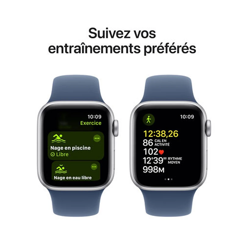 Apple Watch SE (GPS + Cellular) avec boîtier de 40 mm en aluminium argenté et bracelet sport denim par TELUS - Moyen/Grand - Financement mensuel