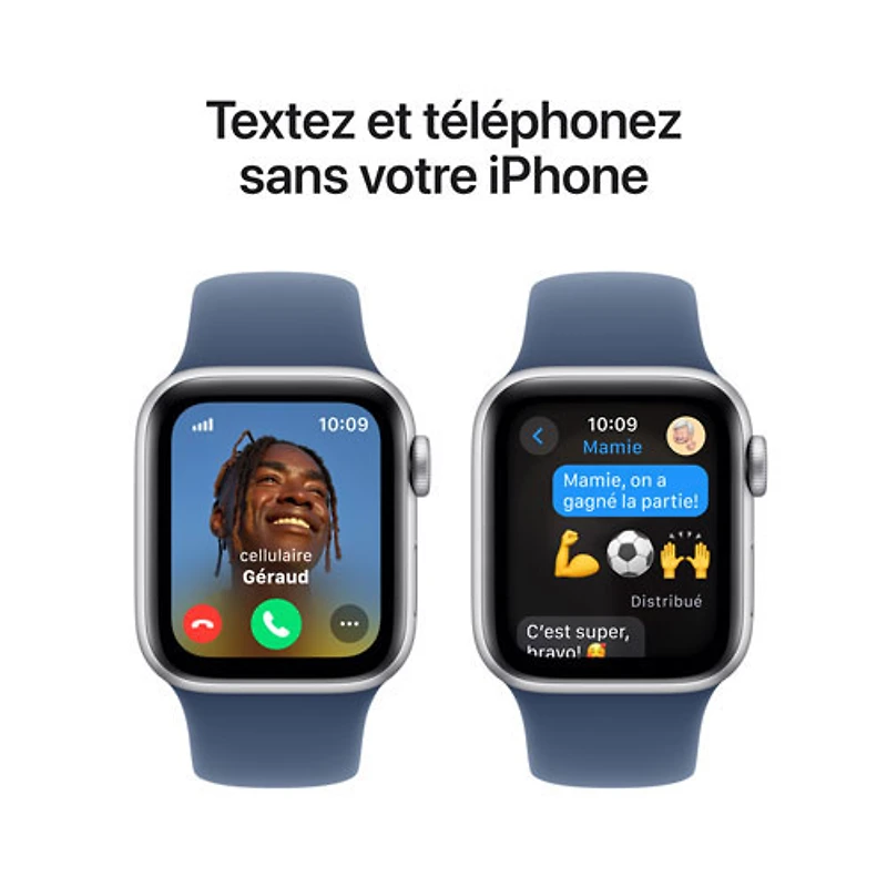 Apple Watch SE (GPS + Cellular) avec boîtier de 40 mm en aluminium argenté et bracelet sport denim par Rogers - Petit/Moyen - Financement mensuel