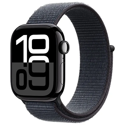 Apple Watch Series 10 (GPS + Cellulaire) avec boîtier de mm en aluminium noir de jais et bracelet sport encre par Virgin Plus