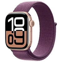 Apple Watch Series 10 (GPS + Cellulaire) avec boîtier de 42 mm en aluminium rose doré et bracelet sport prune par Virgin Plus - Financement mensuel