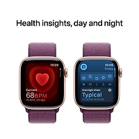 Apple Watch Series 10 (GPS + Cellulaire) avec boîtier de 42 mm en aluminium rose doré et bracelet sport prune par Virgin Plus - Financement mensuel