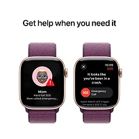 Apple Watch Series 10 (GPS + Cellulaire) avec boîtier de 42 mm en aluminium rose doré et bracelet sport prune par Virgin Plus - Financement mensuel