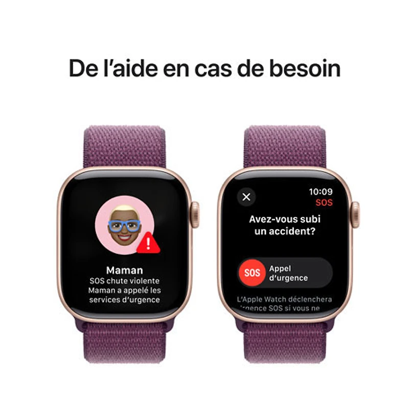 Apple Watch Series 10 (GPS + Cellulaire) avec boîtier de 42 mm en aluminium rose doré et bracelet sport prune par Virgin Plus - Financement mensuel
