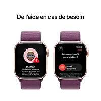 Apple Watch Series 10 (GPS + Cellulaire) avec boîtier de 42 mm en aluminium rose doré et bracelet sport prune par Virgin Plus - Financement mensuel