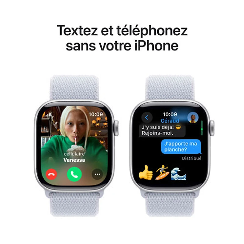 Apple Watch Series 10 (GPS + Cellulaire) avec boîtier de 42 mm en aluminium argenté et bracelet sport nuage bleu par Virgin Plus - Financement mensuel
