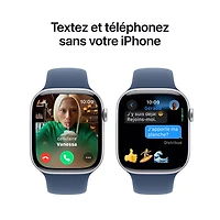 Apple Watch Series 10 (GPS + Cellulaire) avec boîtier de 46 mm en aluminium argenté et bracelet sport denim par Virgin Plus - Moyen/Grand - Financement mensuel