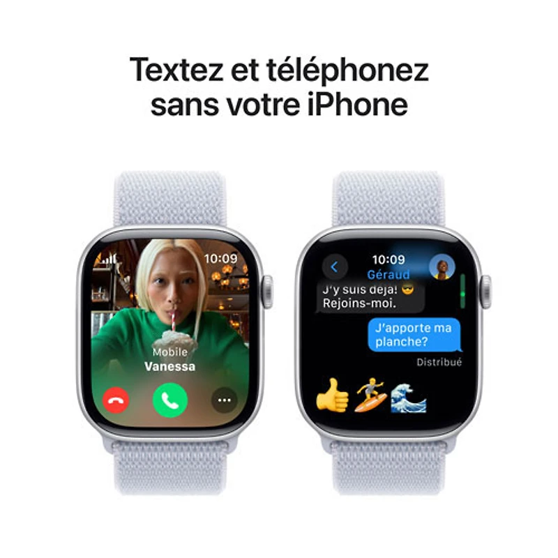 Apple Watch Series 10 (GPS + Cellulaire) avec boîtier de 46 mm en aluminium argenté et bracelet sport nuage bleu par Virgin Plus - Financement mensuel