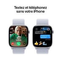 Apple Watch Series 10 (GPS + Cellulaire) avec boîtier de 46 mm en aluminium argenté et bracelet sport nuage bleu par Virgin Plus - Financement mensuel