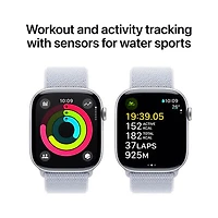 Apple Watch Series 10 (GPS + Cellulaire) avec boîtier de 46 mm en aluminium argenté et bracelet sport nuage bleu par Virgin Plus - Financement mensuel