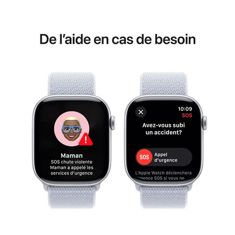 Apple Watch Series 10 (GPS + Cellulaire) avec boîtier de 46 mm en aluminium argenté et bracelet sport nuage bleu par Virgin Plus - Financement mensuel