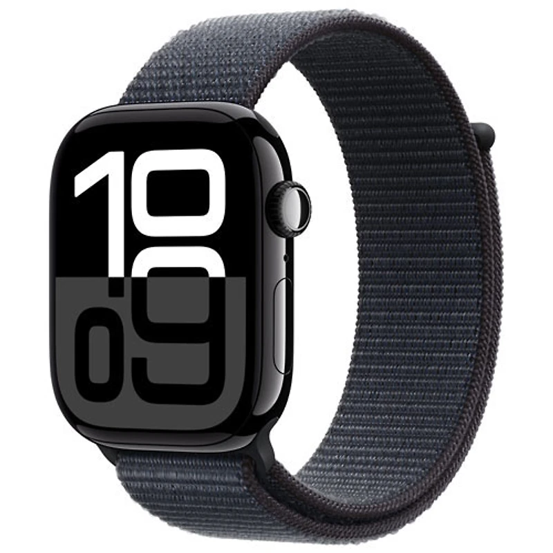 Apple Watch Series 10 (GPS + Cellulaire) avec boîtier de 46 mm en aluminium noir de jais et bracelet sport encre par Virgin Plus - Financement mensuel