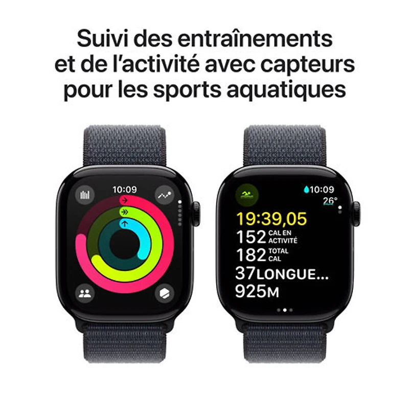 Apple Watch Series 10 (GPS + Cellulaire) avec boîtier de 46 mm en aluminium noir de jais et bracelet sport encre par Virgin Plus - Financement mensuel