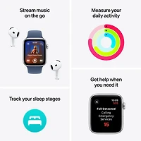 Apple Watch SE (GPS + Cellulaire) avec boîtier de 44 mm en aluminium argenté et bracelet sport denim par Virgin Plus - Moyen/Grand - Financement mensuel